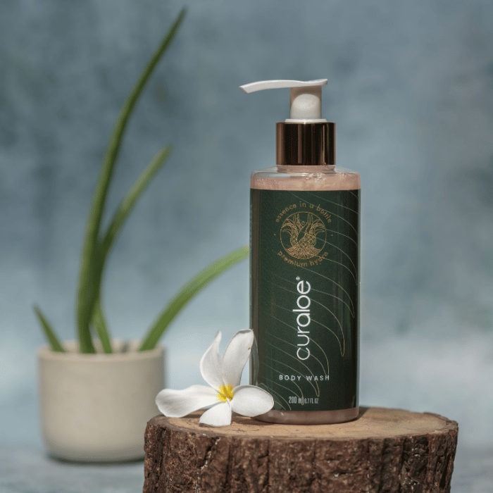 Refreshing Curaloe shower gel, perfect for all skin types, with natural cleansers